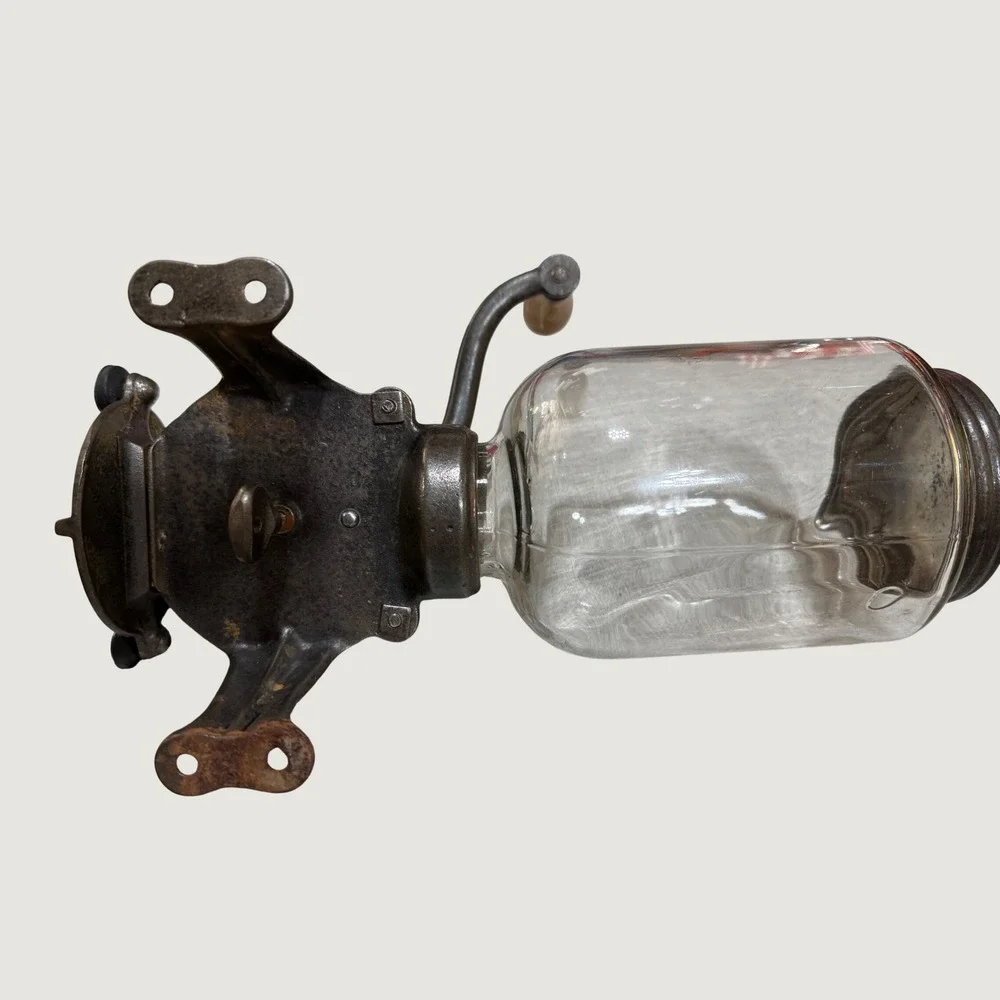 Antique Arcade Crystal No.1 Wall Mount Coffee Grinder Cast Iron Glass Hopper